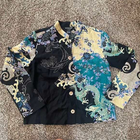 Citron silk/linen blend button down shirt top women’s size XS - Picture 1 of 10